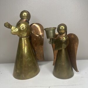Brass and Copper 6" & 9 "Angel Candle Holder ~Vintage Collectible Set Of 2